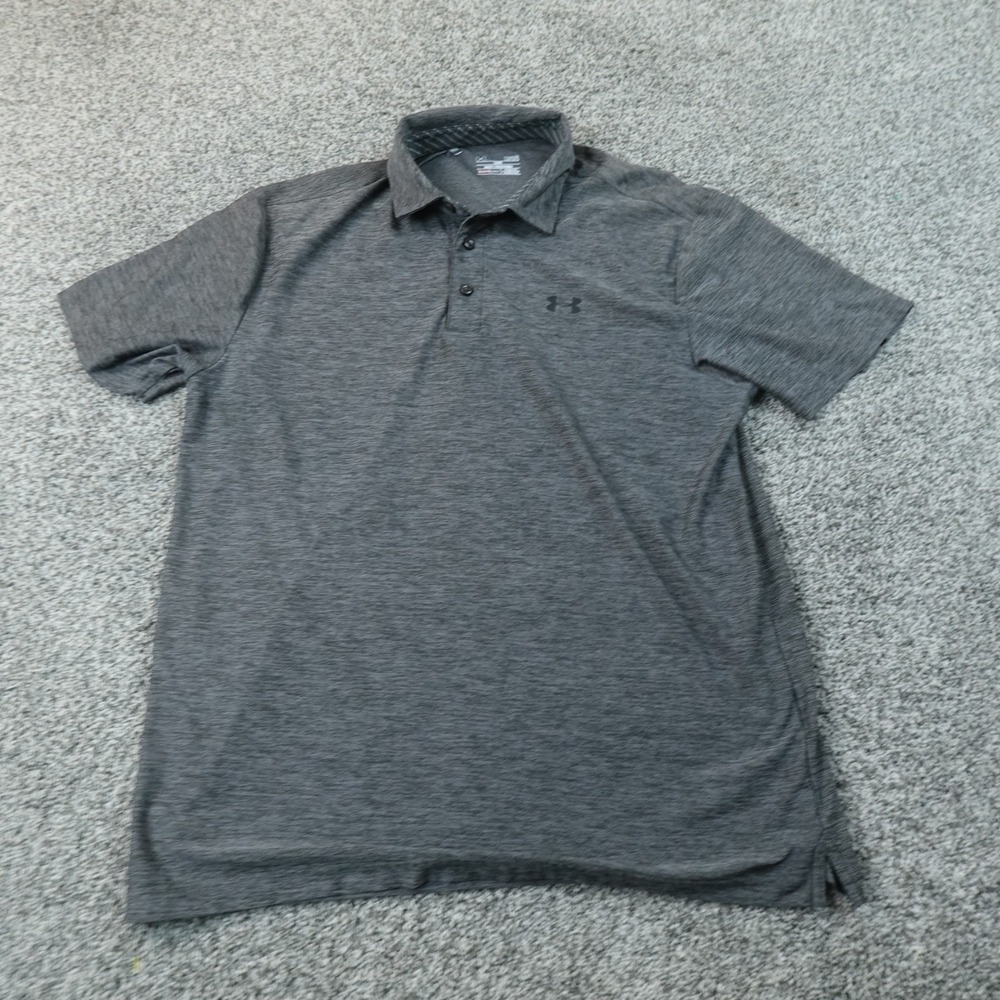 Under Armour Polo Shirt Mens L Gray HeatGear Loose Fit Performance Golf Stretch
